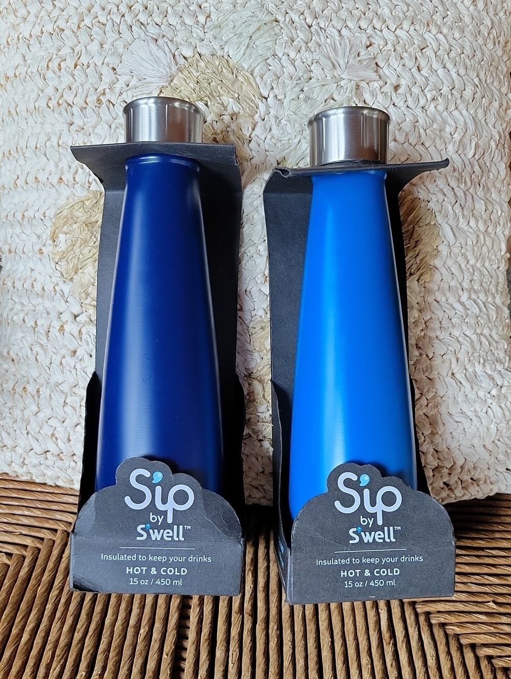 S'well Sip Insulated 15oz Bottles in Blue Raspberry and Jersey Blue(set of 2)